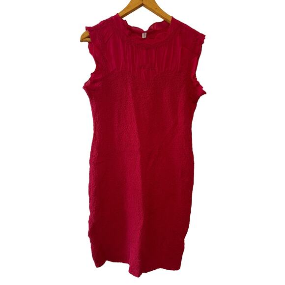 Anthropologie NWT Pink Ruffle Trim Textured Sleeveless Mini Dress Size Medium - Picture 3 of 10